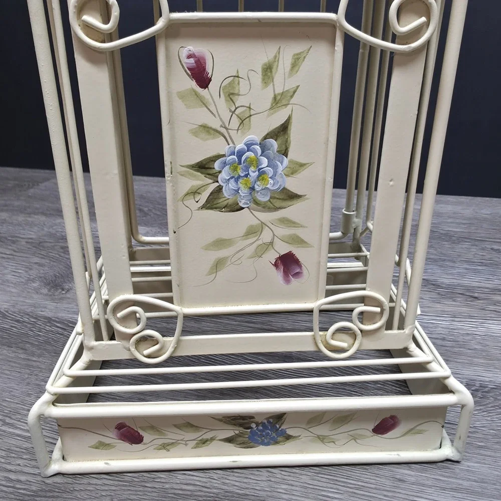 Vintage MANN Bird‎ Cage Clock Tower Metal Floral Hand Painted 16.5